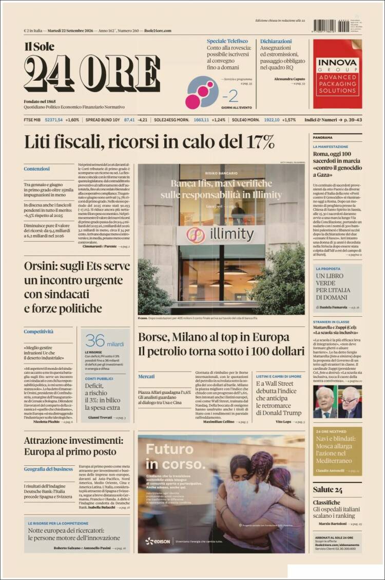 Portada de Il Sole 24 ORE (Italia)