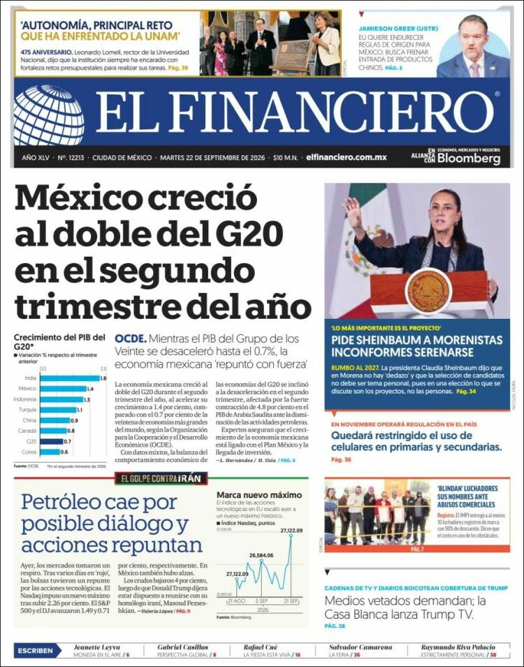 Portada de El Financiero (M&eacute;xico)