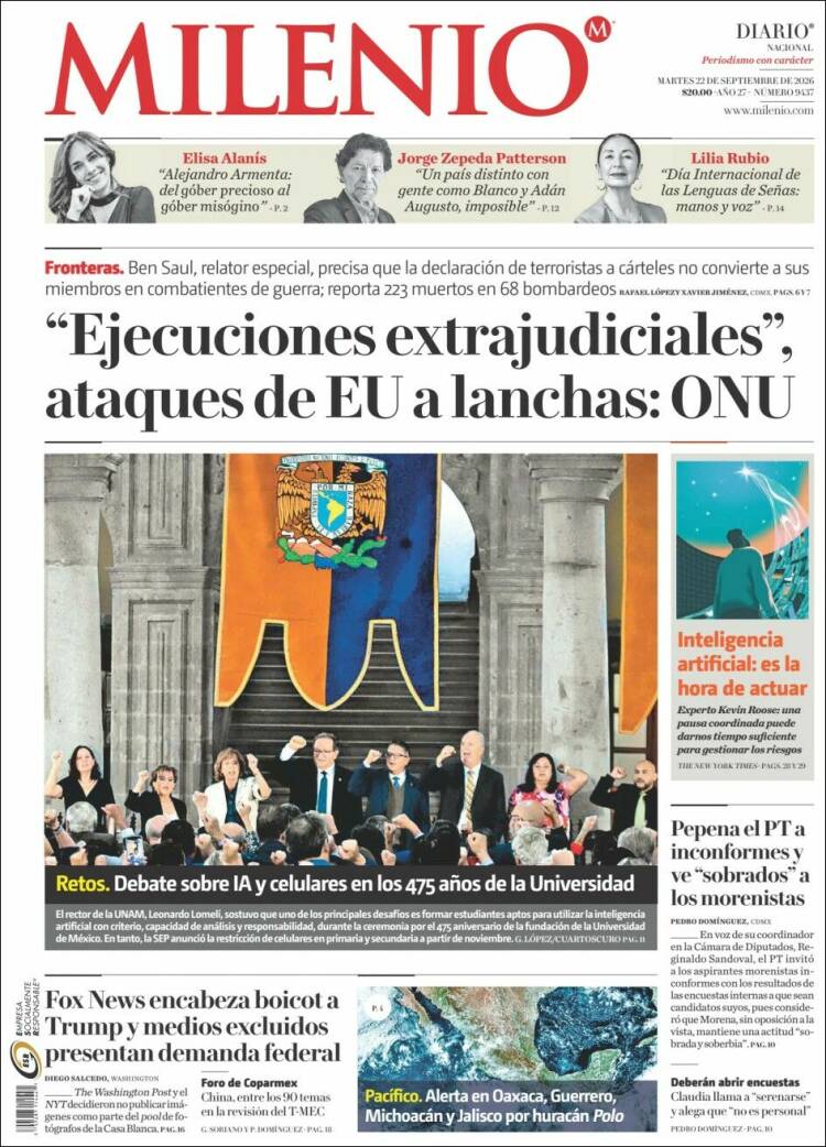 Portada de Milenio (M&eacute;xico)