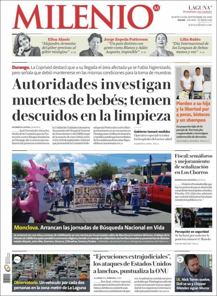 Portada de Milenio - Laguna (M&eacute;xico)