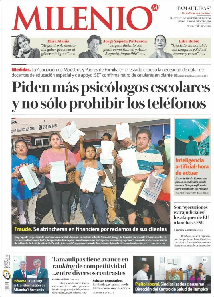 Portada de Milenio - Tamaulipas (M&eacute;xico)