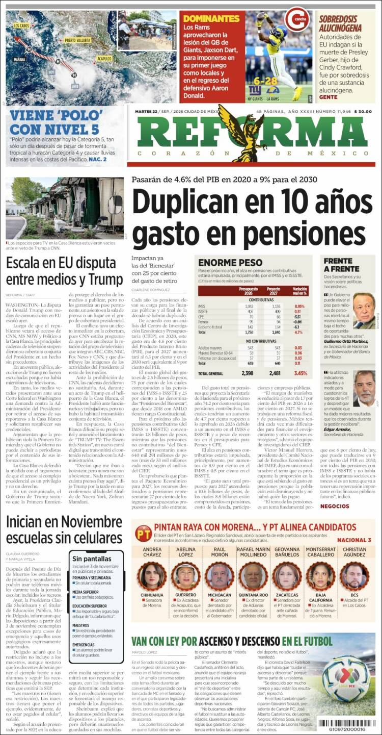 Portada de Reforma (M&eacute;xico)