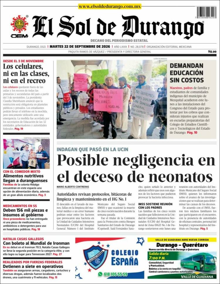 Portada de El Sol de Durango (M&eacute;xico)