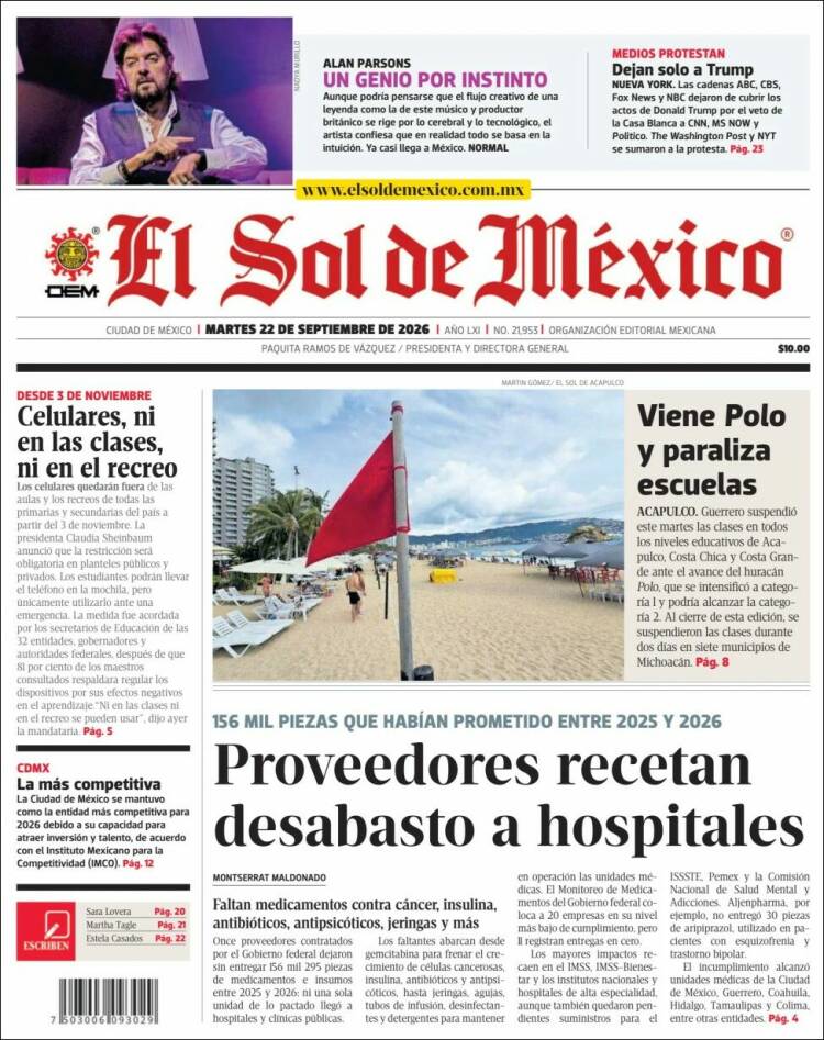 Portada de El Sol de México (M&eacute;xico)