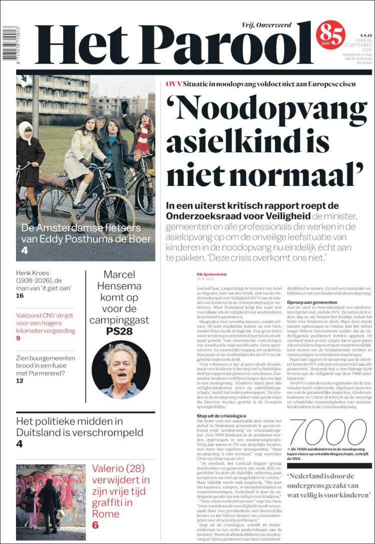 Portada de Het Parool (Pa&iacute;ses Bajos)
