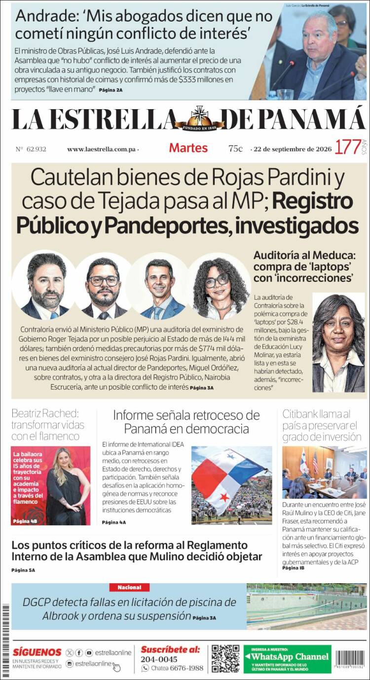 Portada de La Estrella de Panamá (Panam&aacute;)