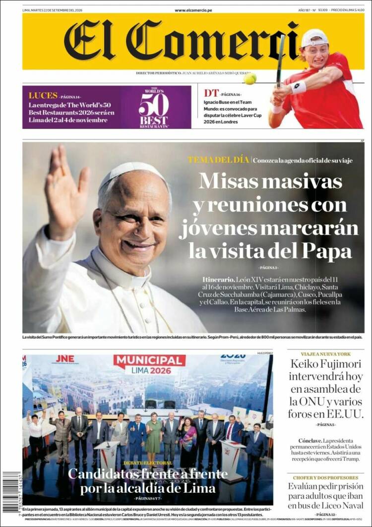 Portada de El Comercio (Per&uacute;)