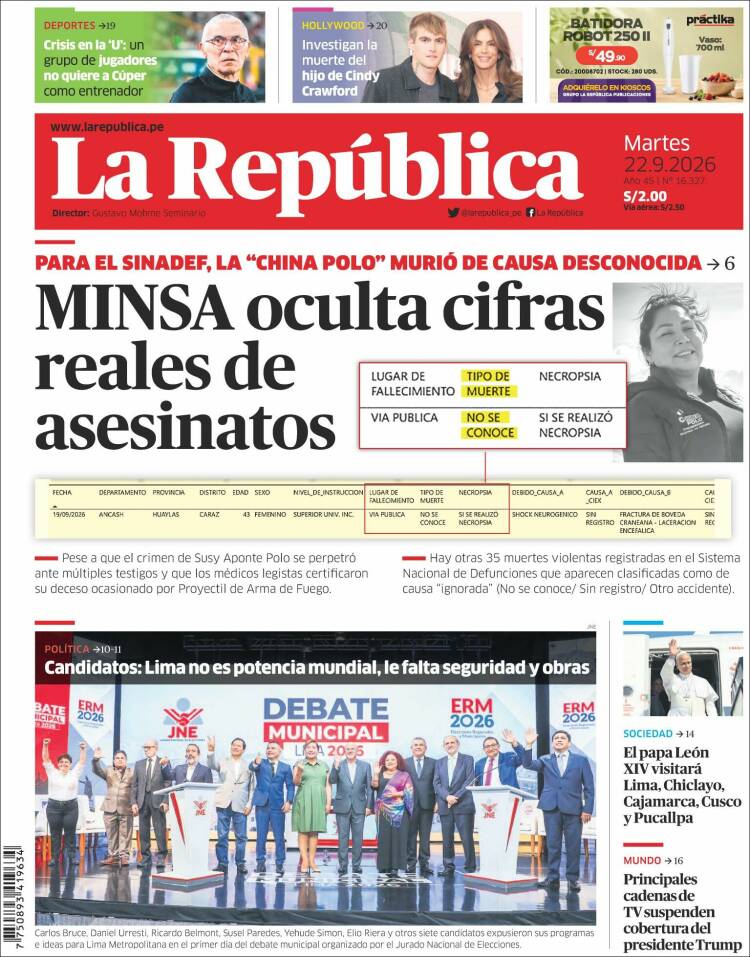 Portada de La Republica (Per&uacute;)