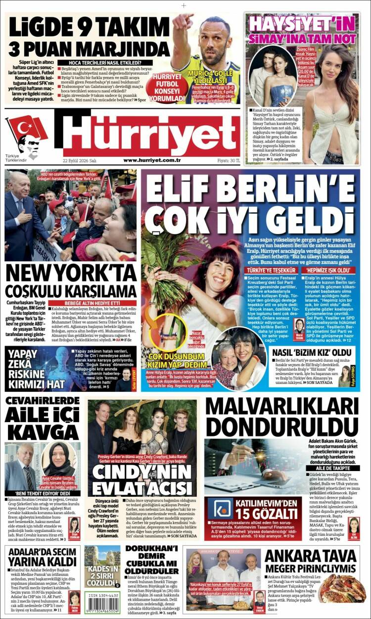 Portada de Hürriyet (Turqu&iacute;a)