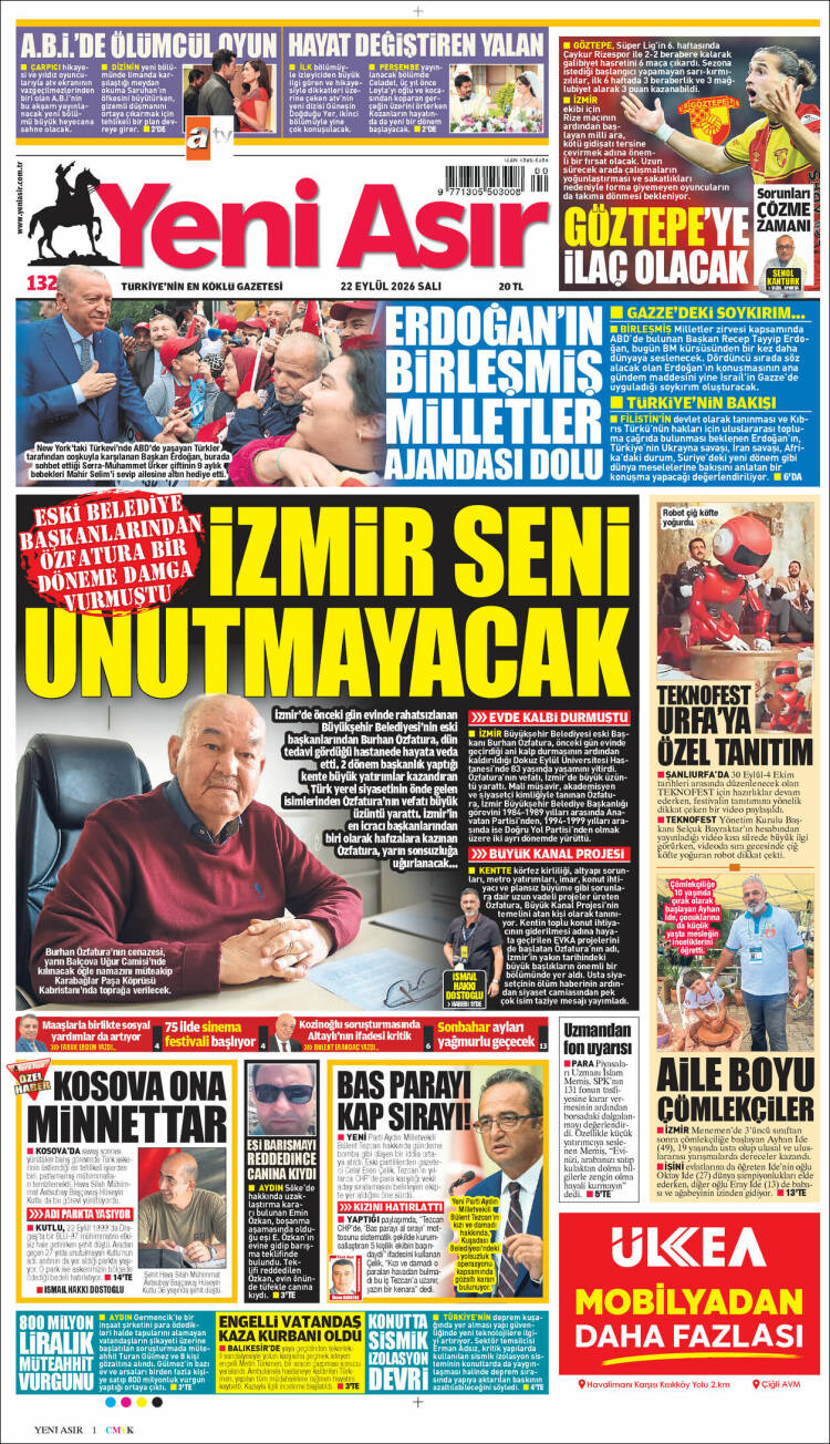 Portada de Yeni Asır (Turqu&iacute;a)