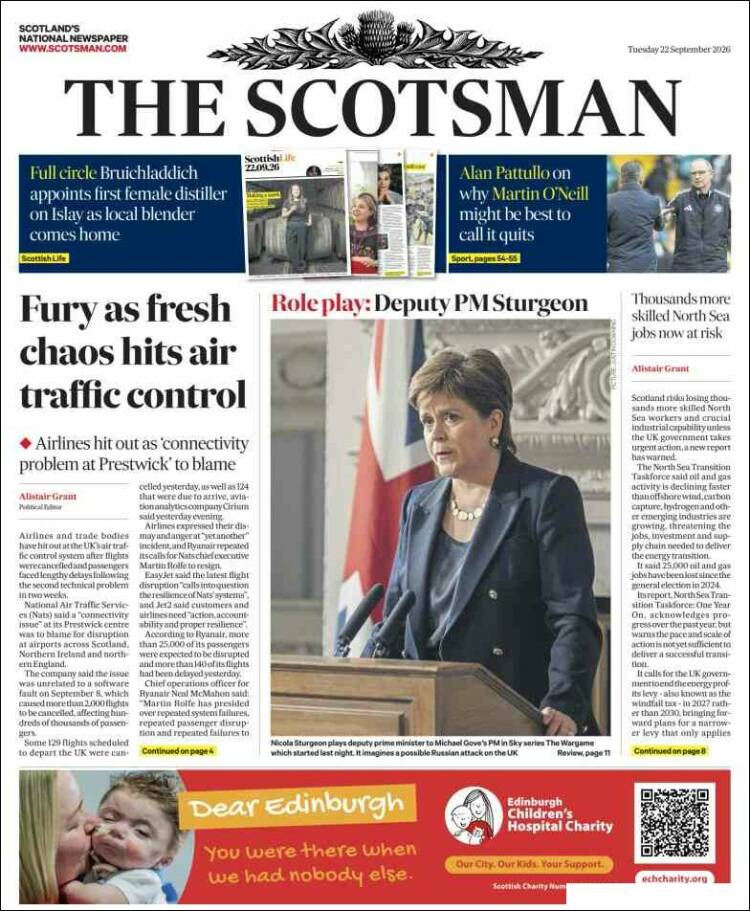 Portada de The Scotsman (Reino Unido)