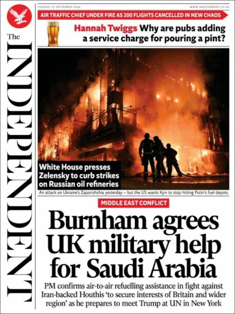Portada de The Independent (Reino Unido)