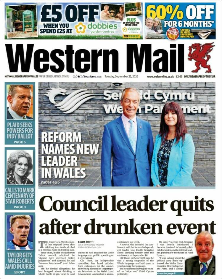 Portada de Western Mail (Reino Unido)