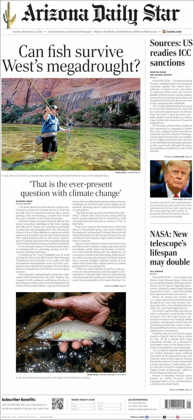 Portada de Arizona Daily Star (USA)
