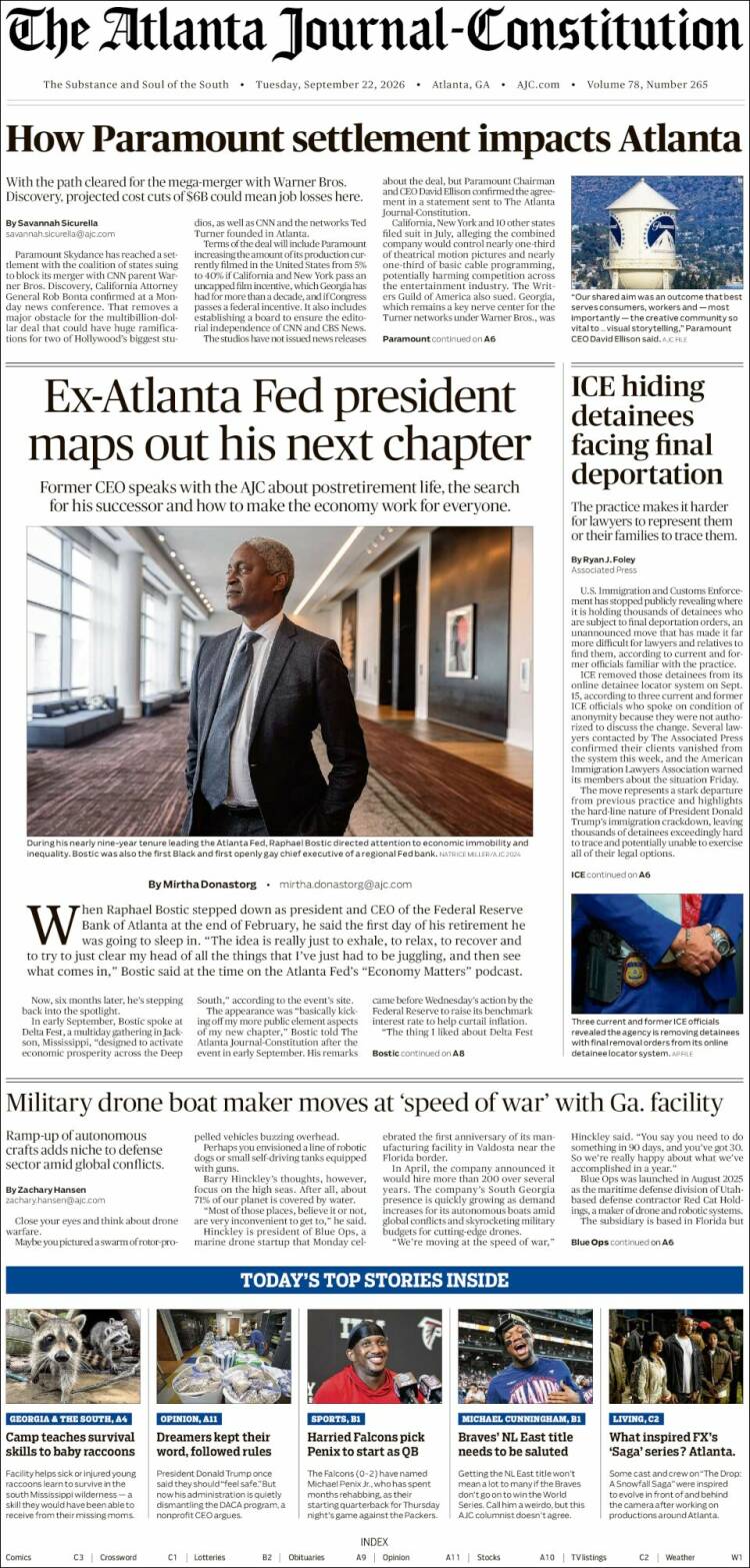 Portada de The Atlanta Journal-Constitution (USA)