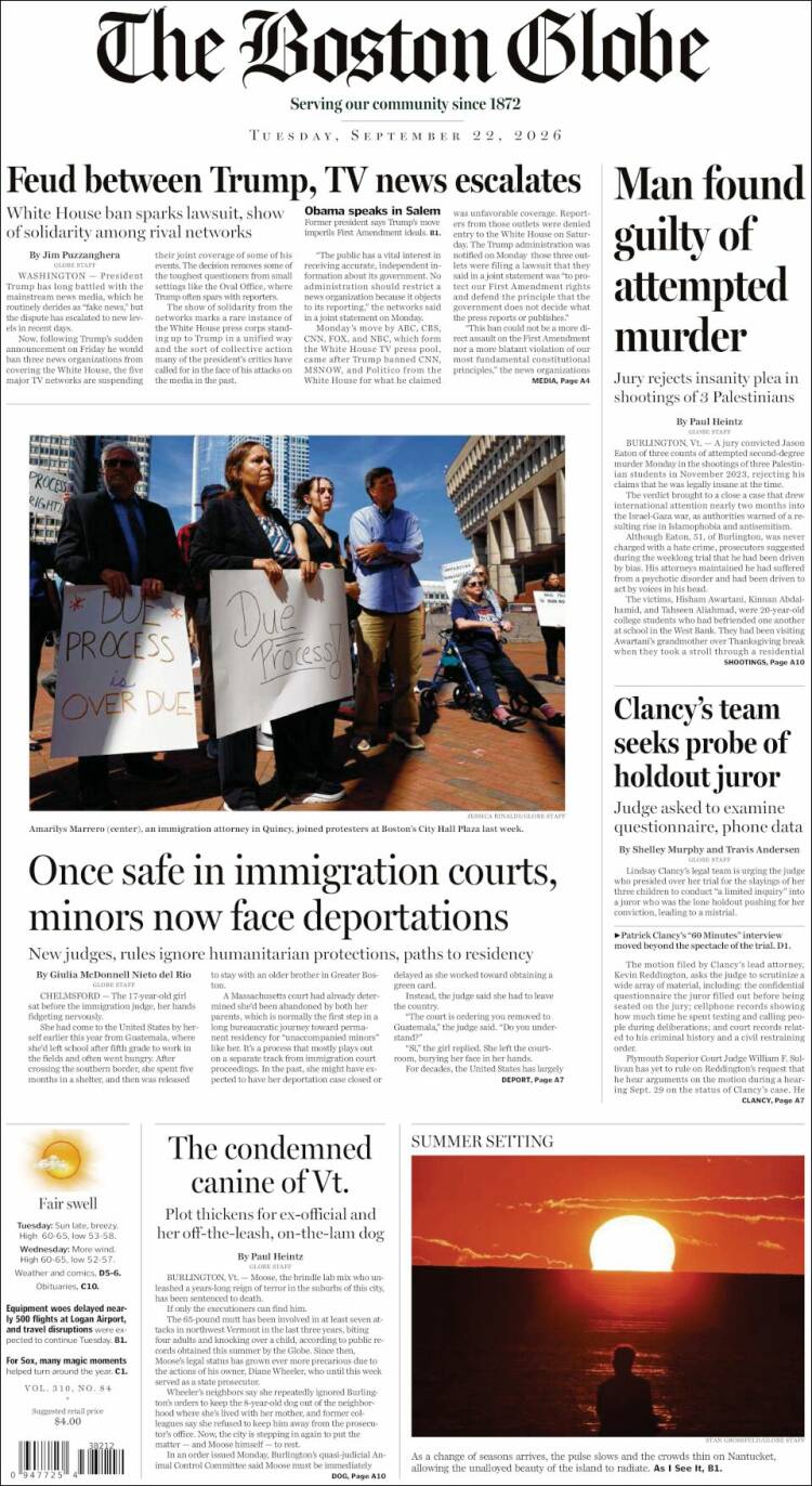 Portada de Boston Globe (USA)
