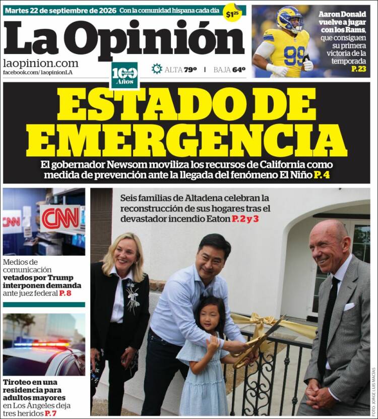 Portada de La Opinión (USA)