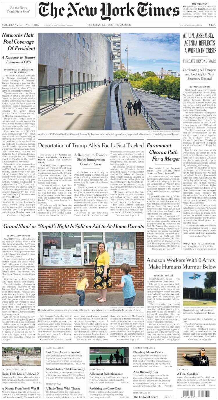 Portada de New York Times (USA)