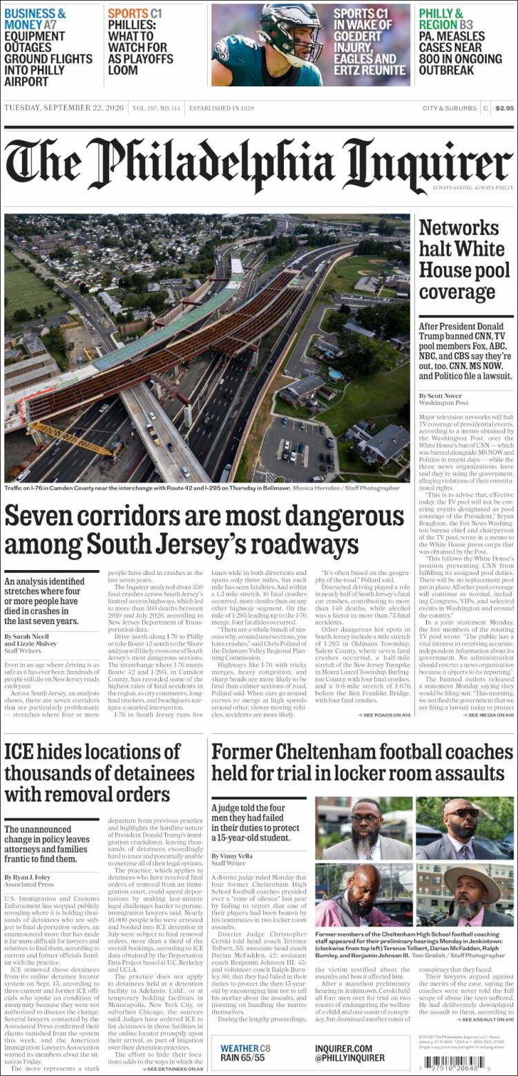 Portada de Philadelphia Inquirer (USA)