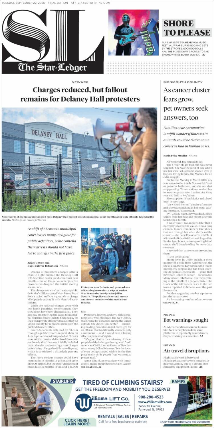 Portada de Star-Ledger (USA)