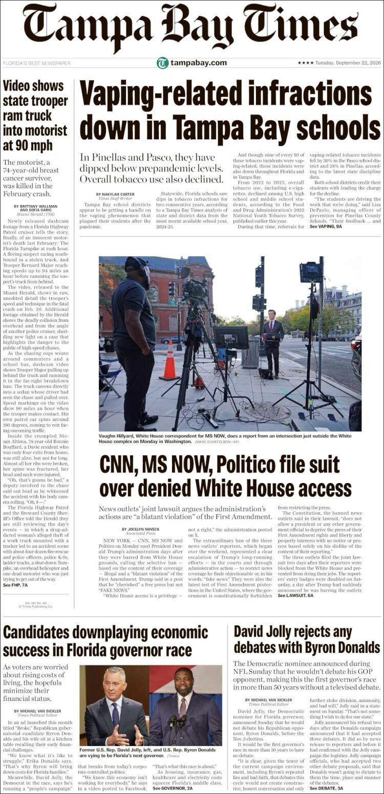 Portada de Tampa Bay Times (USA)
