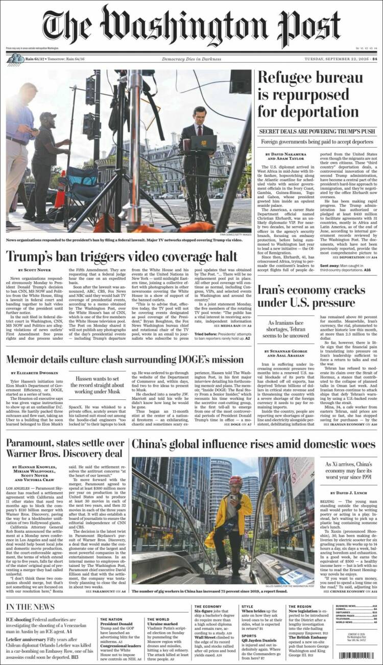 Portada de The Washington Post (USA)
