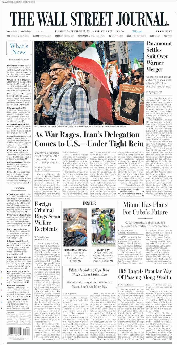 Portada de Wall Street Journal (USA)