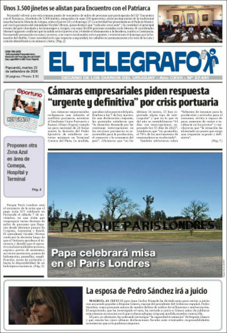 Portada de El Telégrafo (Uruguay)