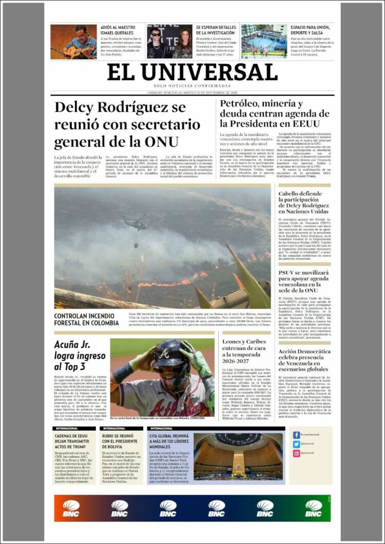 Portada de Universal (Venezuela)
