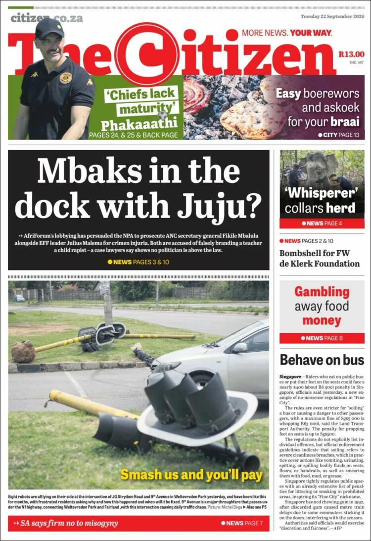 Portada de The Citizen (Sud&aacute;frica)