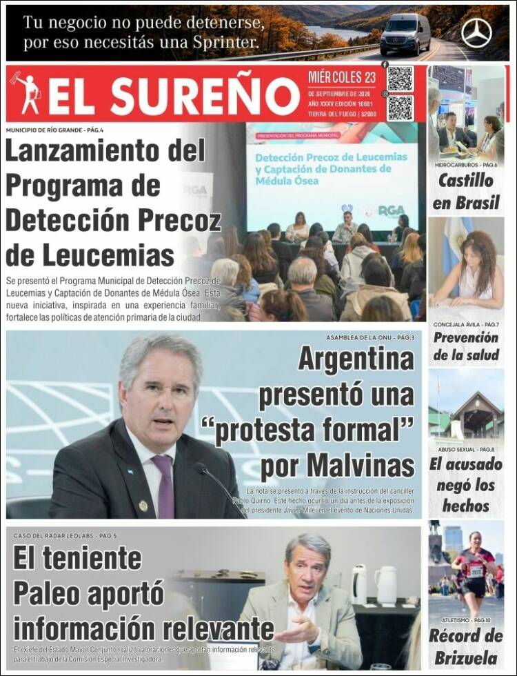 Portada de Diario El Sureño (Argentina)