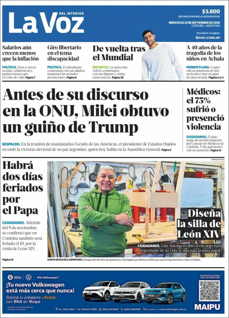Portada de La Voz del Interior (Argentina)