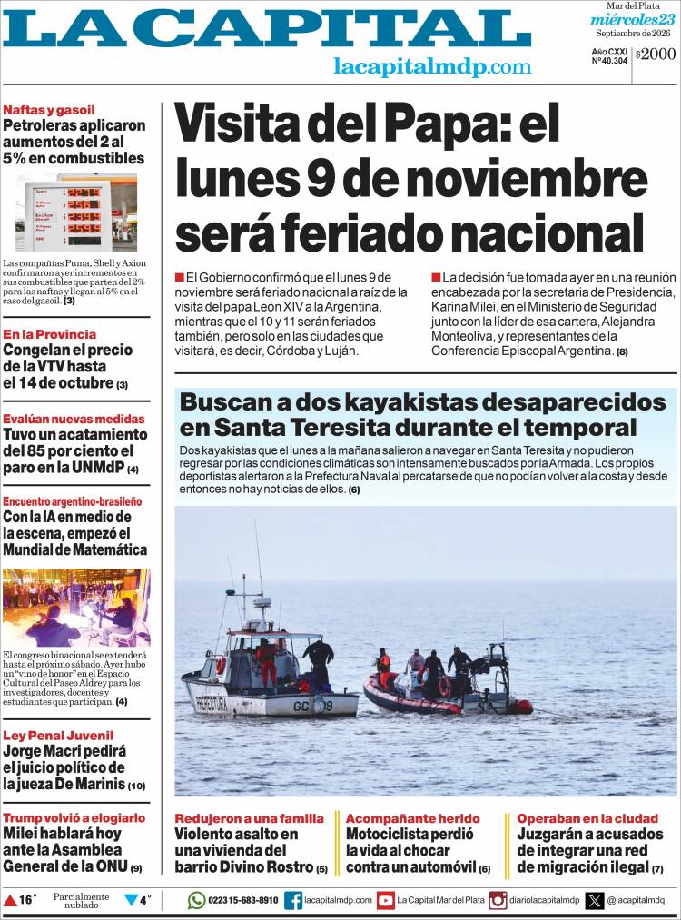 Portada de Diario La Capital - Mar del Plata (Argentina)