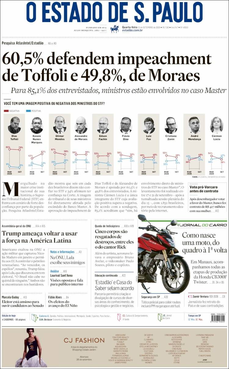 Portada de O Estado de São Paulo (Brasil)