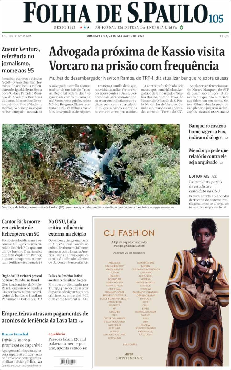 Portada de Folha de São Paulo (Brasil)