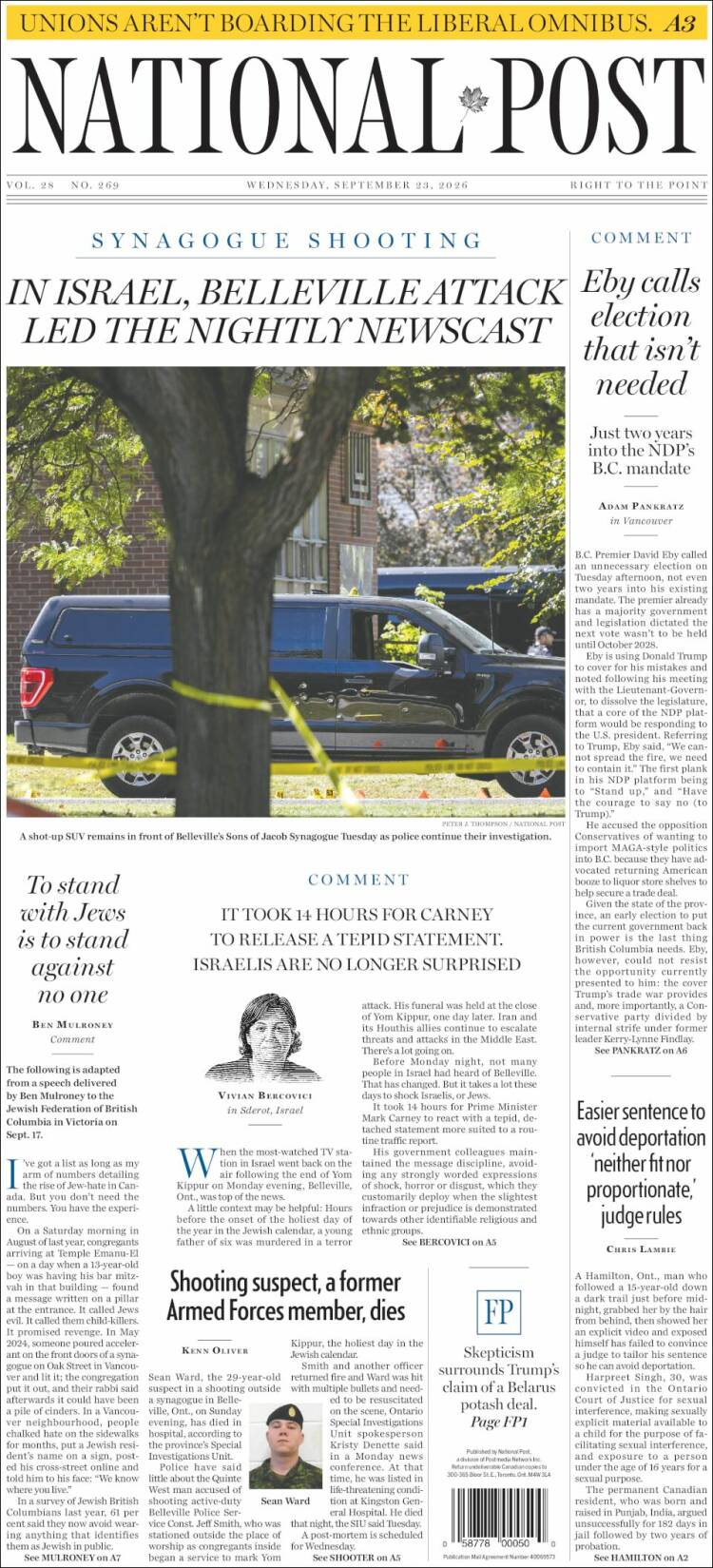 Portada de The National Post (Canad&aacute;)