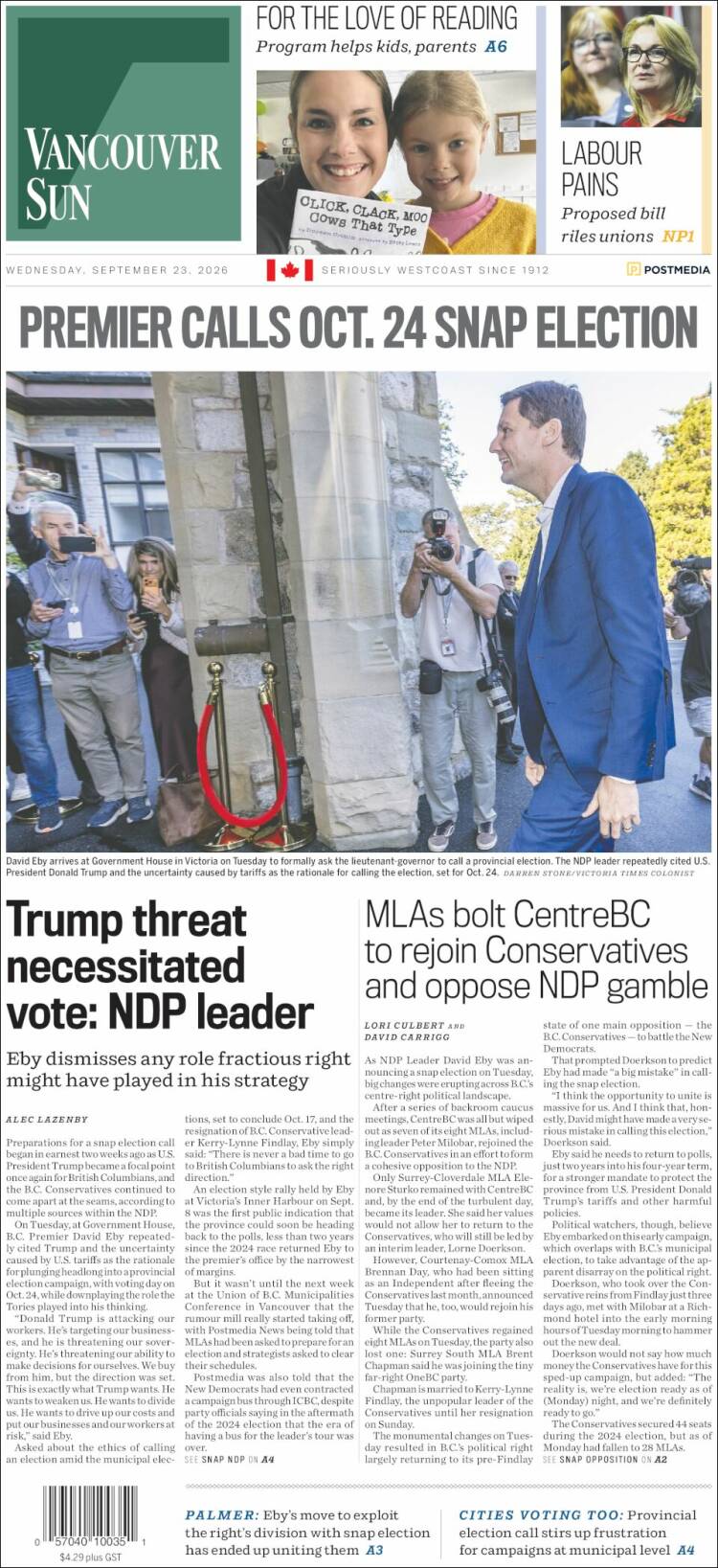 Portada de The Vancouver Sun (Canad&aacute;)