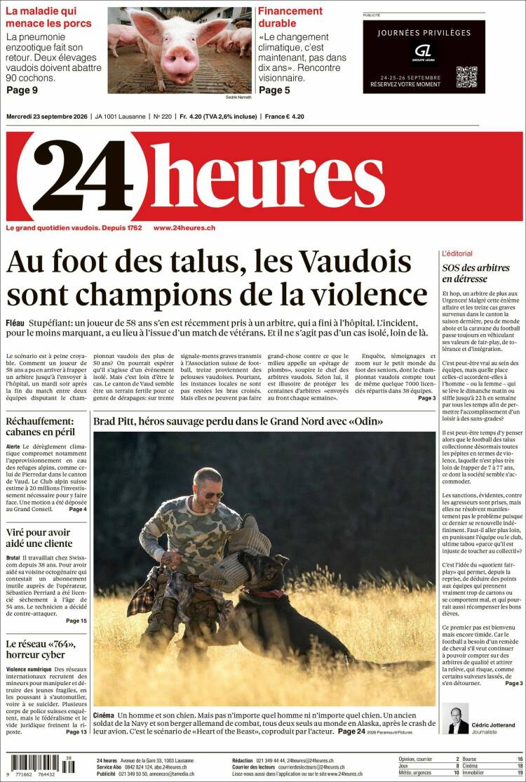Portada de 24 Heures (Suiza)
