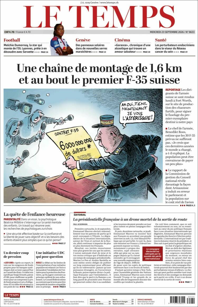 Portada de Le Matin (Suiza)