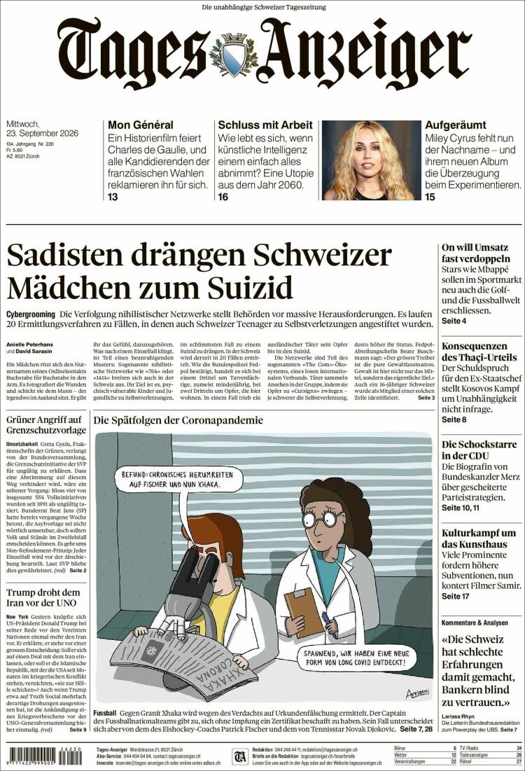 Portada de Tages-Anzeiger (Suiza)