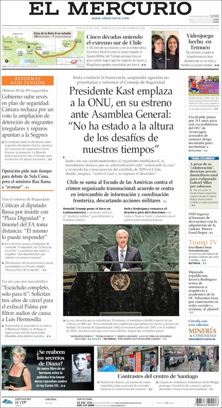 Portada de El Mercurio (Chile)