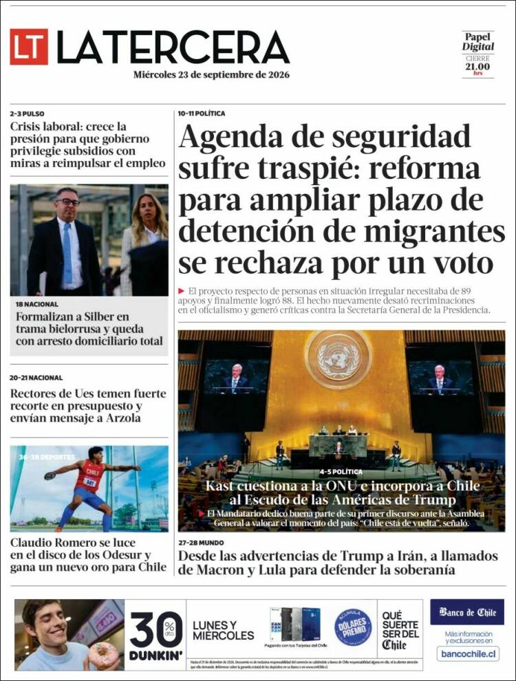 Portada de La Tercera (Chile)