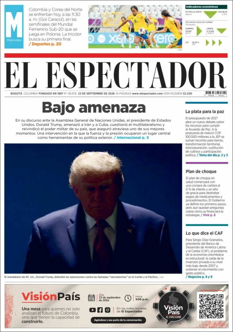 Portada de El Espectador (Colombia)