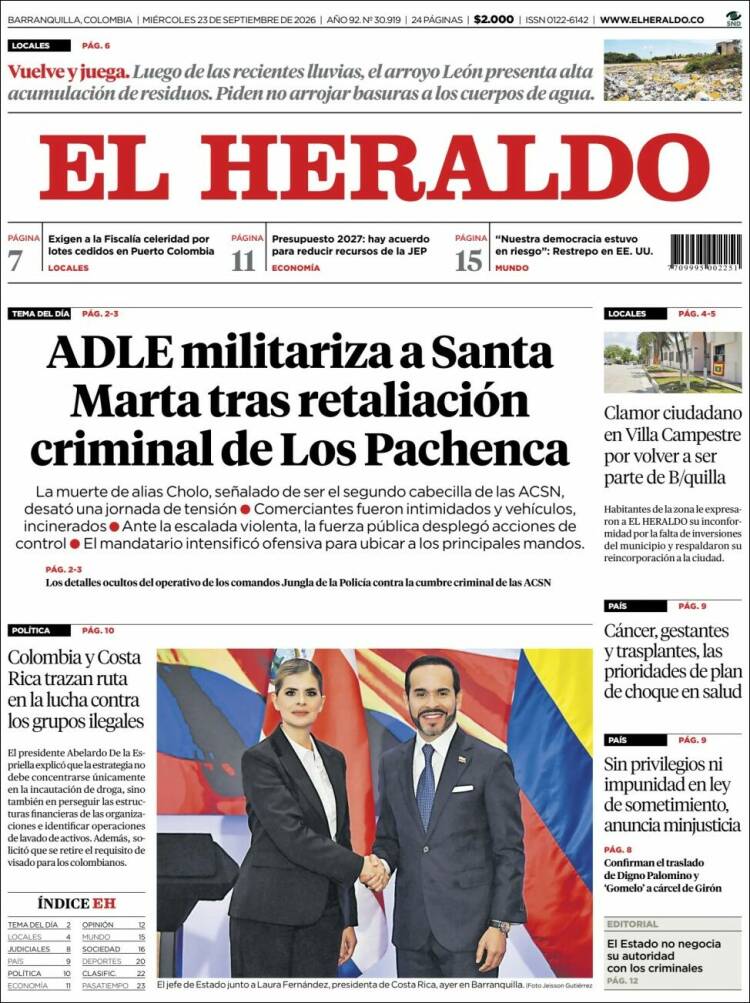 Portada de El Heraldo (Colombia)