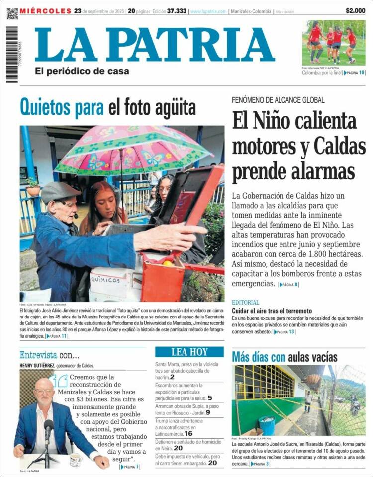 Portada de La Patria (Colombia)