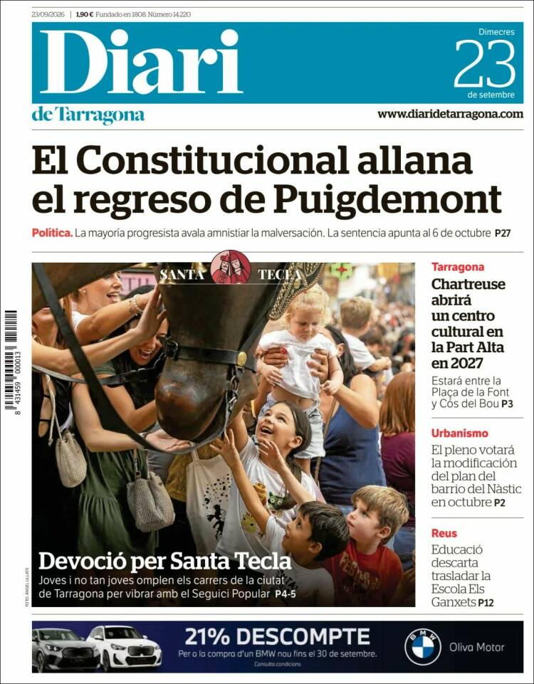 Portada de Diari de Tarragona (Espa&ntilde;a)