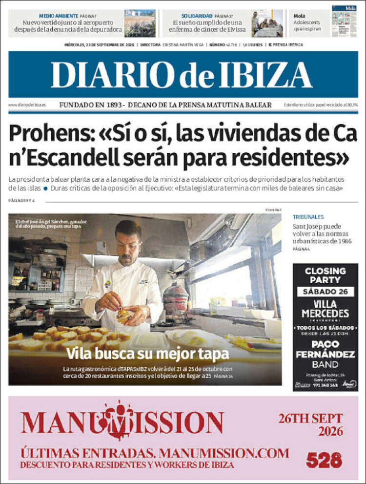 Portada de Diario de Ibiza (Espa&ntilde;a)