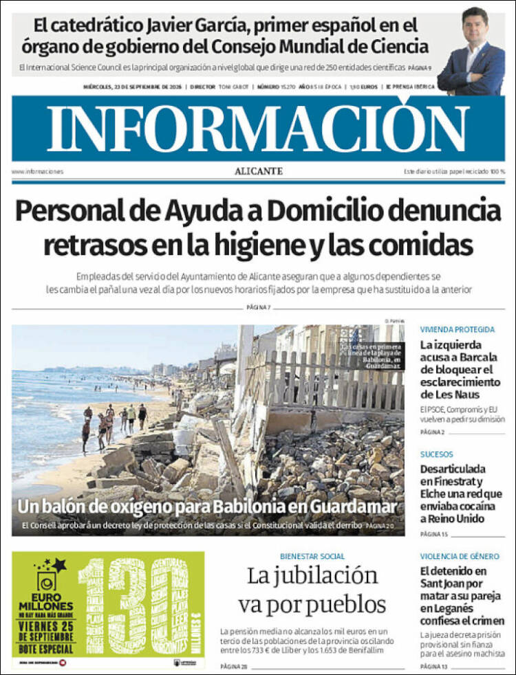 Portada de Diario Información (Espagne)