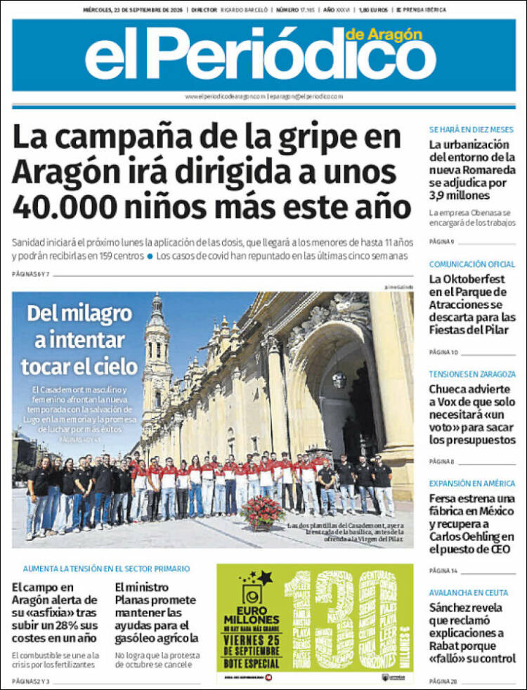 Portada de El Periódico de Aragón (Espa&ntilde;a)