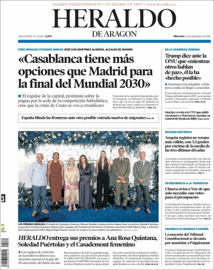 Portada de Heraldo de Aragón (Espa&ntilde;a)